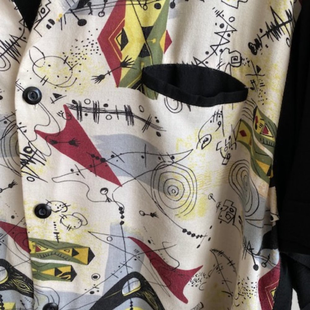 Vintage 90's does 50's mens Googie Retro print shirt size XL - Picture 2 of 5